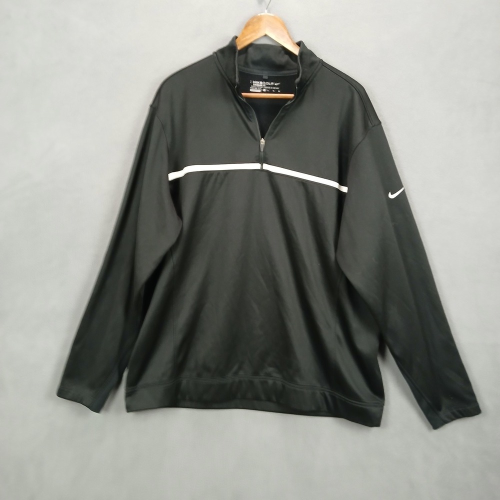 Nike Therma Fit Golf Jacket Men XL Black Lined Mock Neck Quarter Zip Performance